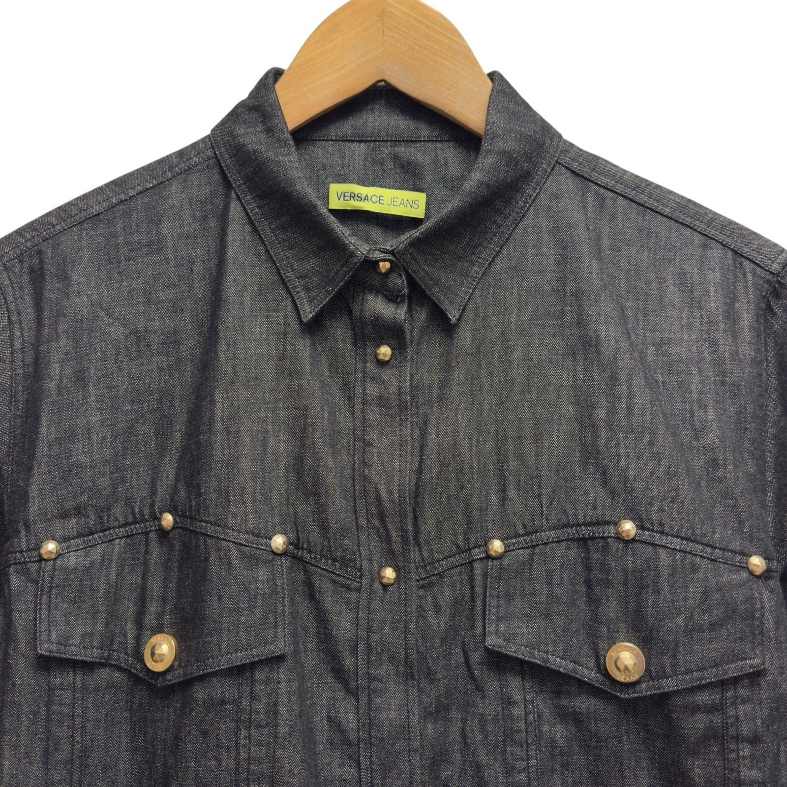 Versace Jeans Mens Sz It 46 (Medium) Black Denim Gold Snap Studded Western Shirt